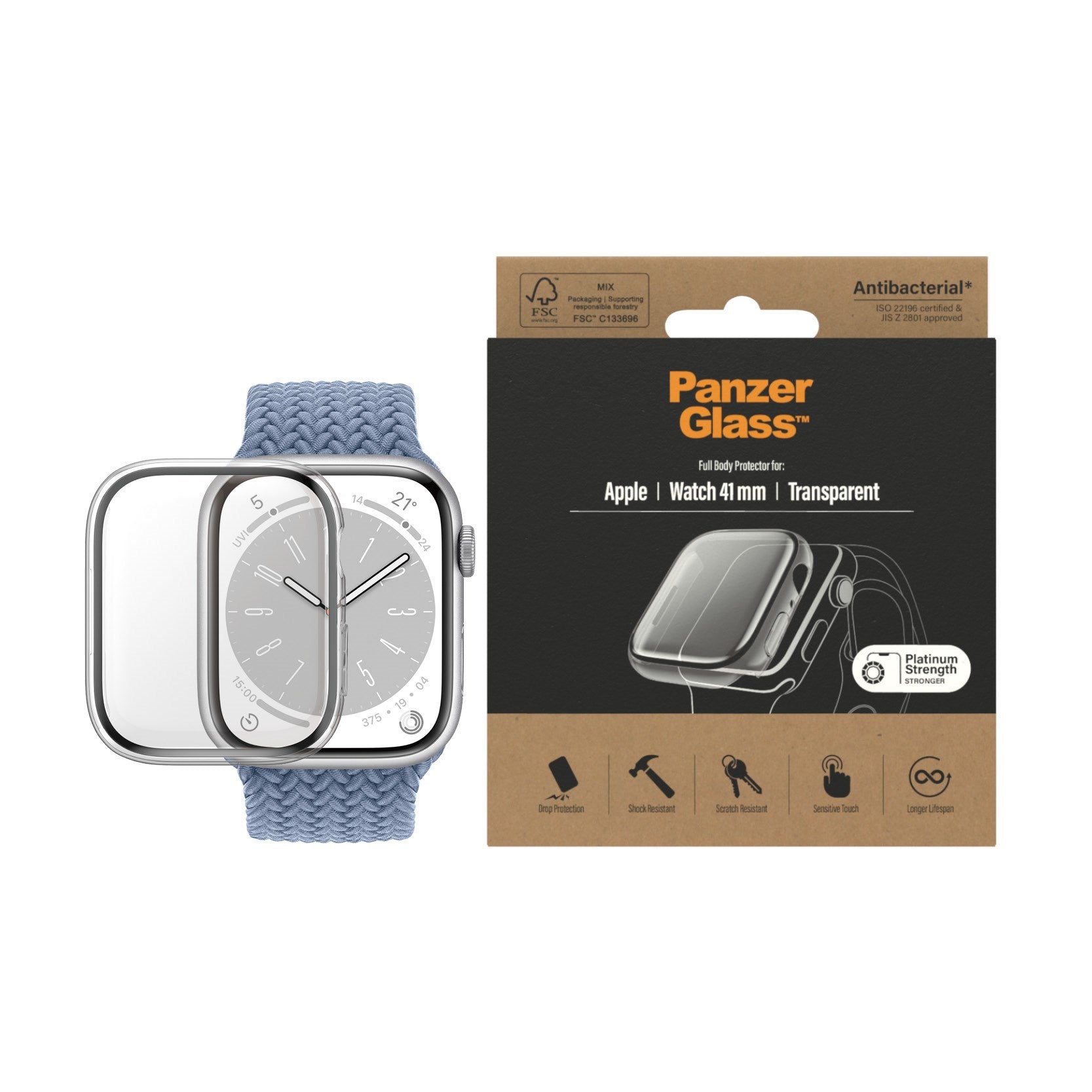 PanzerGlass® Displayschutz Full Body Apple Watch Series 9 | 8 | 7 | 41mm | Transparent